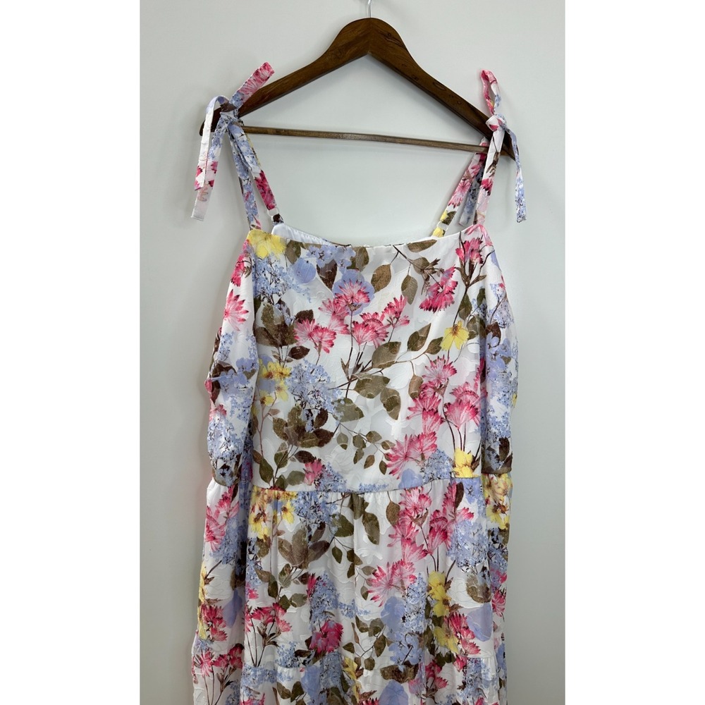 Lane Bryant Floral Maxi Dress Tiered Tie Strap Pockets Lined Plus Size 24 Summer - Picture 3 of 15